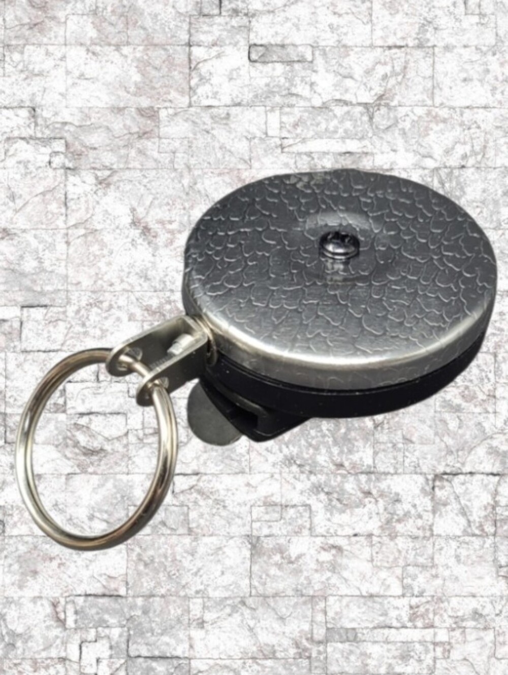 NEW- KEY-BAK ORIGINAL CHROME AND BLACK RETRACTABLE KEY HOLDER - U.S.A.